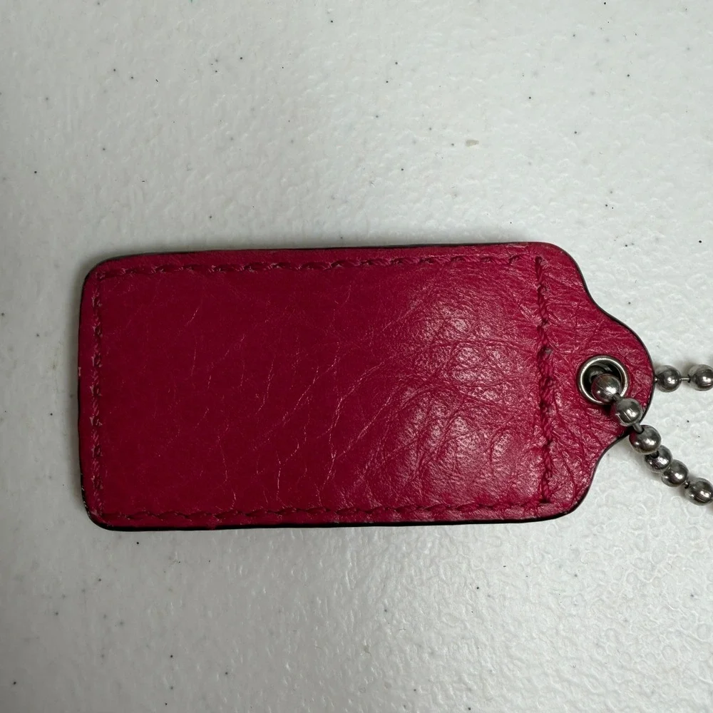 Coach 2.5 Inch Bag Hangtag Replacement Embossed Leather Ball Chain Magenta Pink